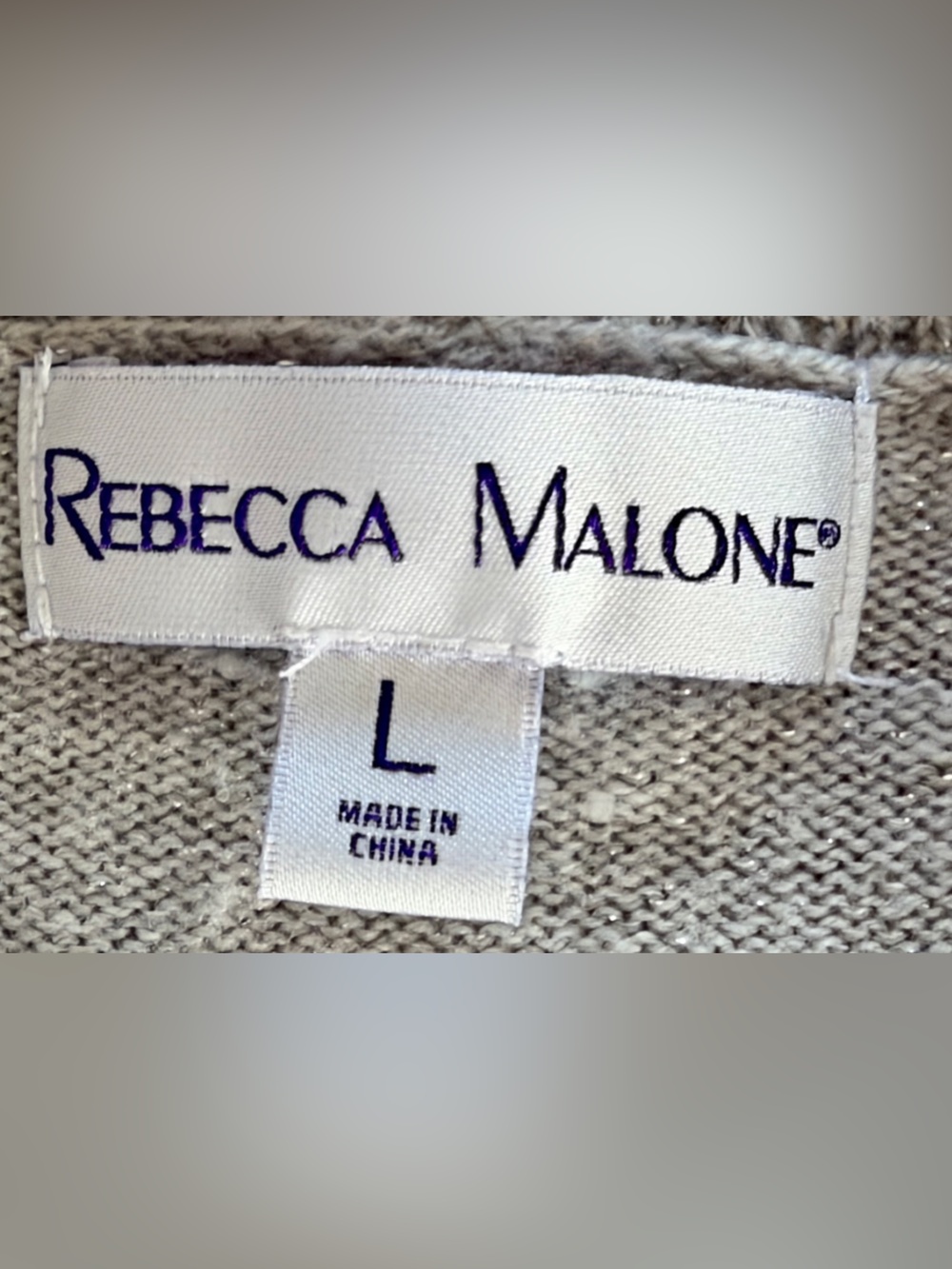 Rebecca Malone Large light gray metallic pull-over Knit Cardigan w/attached tank - Picture 8 of 11